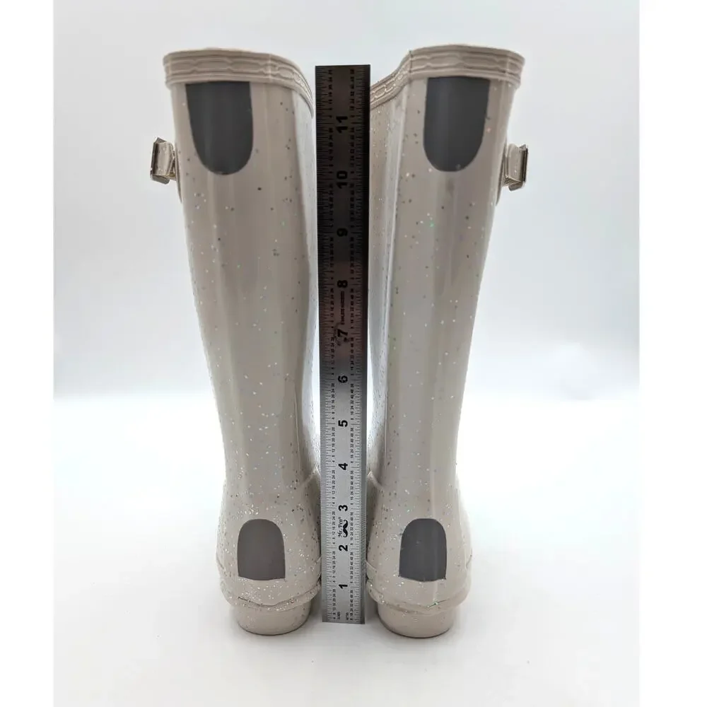 Hunter Original Giant Glitter Waterproof Rain Boots Kids' Ivory Size US3 EU34